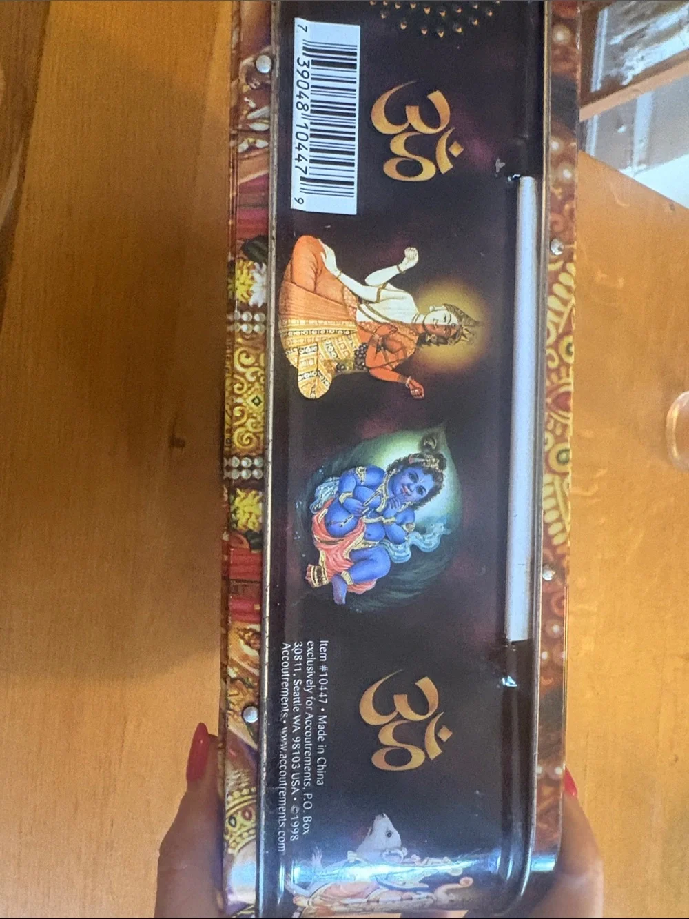 Vintage Hindu Goddess Tin Box with Handle